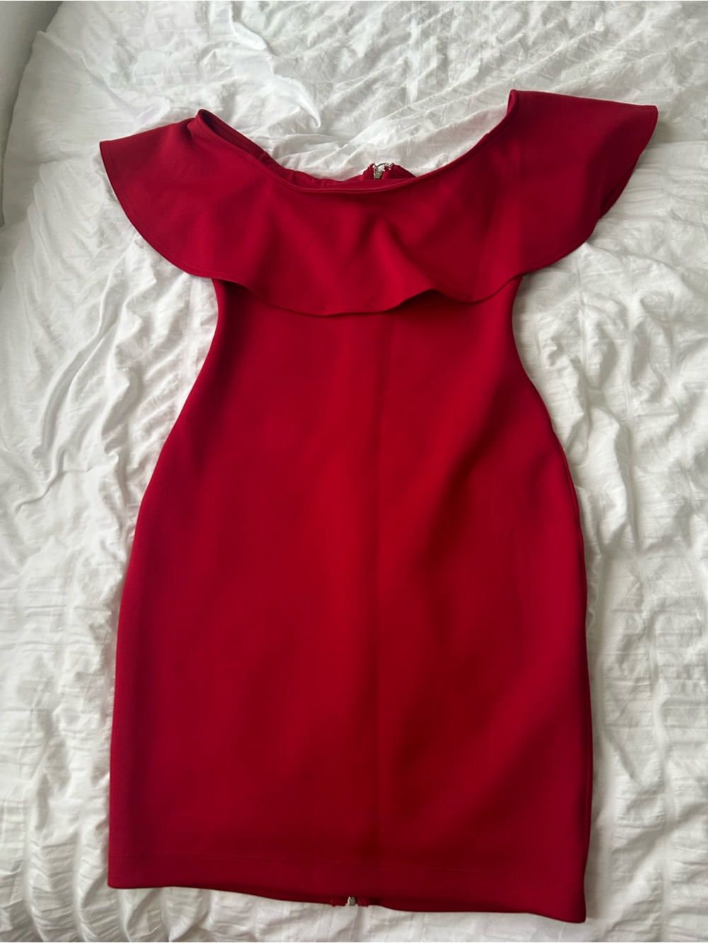 Guess Red Off-Shoulder Ruffle Sheath Dress